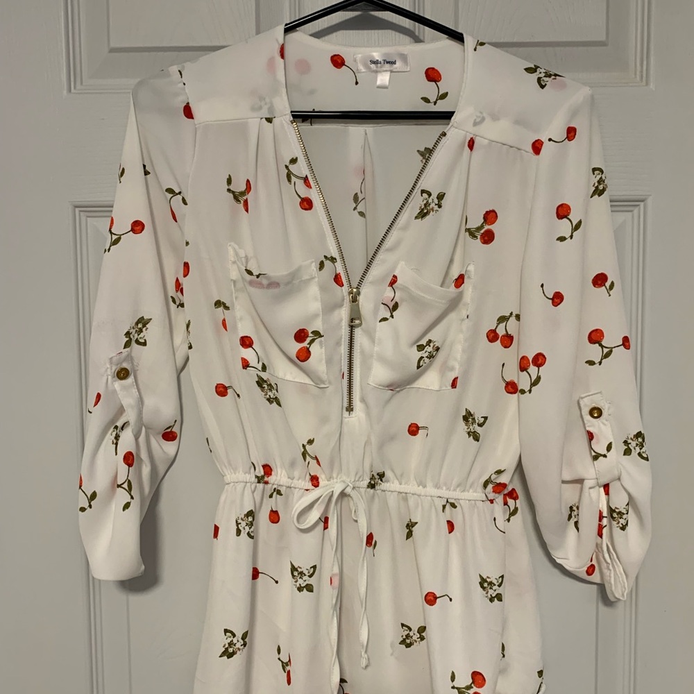 Stella Tweed White Blouse with Cherry Print